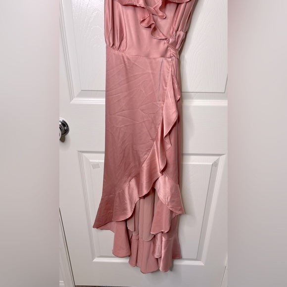 Astr Dark Blush wilshire Ruffle Wrap Open Back Midi High Low Dress, XS - Picture 15 of 16